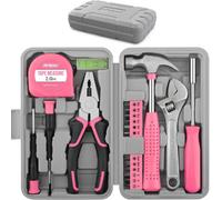 HiSpec Hi-Spec 20Pc Pink Tool Kit Set For Home Diy Repairs Compact Hand Tool Box Case