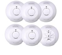 HiSPEC MAINS Power INTERCONNECTABLE 5x Smoke & 1x Heat Detector FF10 with 10Yr Rechargeable Lithium Battery Backup