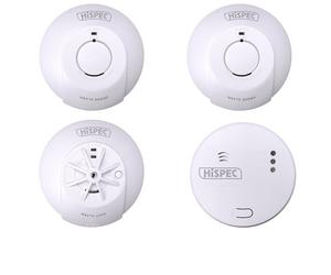 HiSPEC Mains Powered INTERCONNECTABLE Fast Fix 2x Smoke 1x Heat & 1x CO Alarm with 9V Battery Back-Up