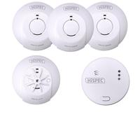 HiSPEC Mains Powered INTERCONNECTABLE Fast Fix 3x Smoke 1x Heat & 1x CO Alarm with 9V Battery Back-Up
