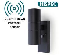 HiSPEC Coral LED Outdoor Up Down Wall Light with Photocell Sensor - Black | Dusk Till Dawn Sensor for Home, Driveway, Garden | Wall Security Light with IP44 Rating | GU10 Bulb Compatible