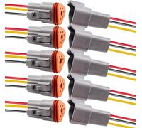 HISports 3-Pin DT Connector Kit, Waterproof DT Electrical Wire Connector 3 Pin Way Sealed Gray Male and Female Auto Waterproof Electrical Wire Connector Plug, for Motorcycle, Scooter, Car, 5 Sets