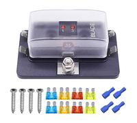 HISports 4 Way Fuse Box with LED Indicator, 12V/24V Automotive Fuse Box, Black, Plastic, UL, IEC, RoHS, CE Certified