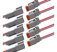 HISports 6-Pin DT Connector Kit, Waterproof DT Electrical Wire Connector 6 Pin Way Sealed Gray Male and Female Auto Waterproof Electrical Wire Connector Plug, for Motorcycle, Scooter, Car, 5 Sets