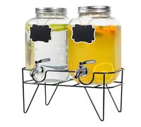 Hisredsun 2 x 4L Glass Drink Dispenser, Beverage Dispenser with Stainless Tap, Glass Water Juice Dispensers with Metal Stand, Water Jug with Tap Perfect for Parties,Weddings,Birthdays