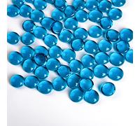 Hisredsun 290pcs sea blue glass pebbles,1.35kg flat marble beads,Vase filler stones Fire Glass pebbles Artificial Crystal Gemstones Decorative glass Stones for Aquarium, Flowerpot, Landscaping
