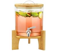 Hisredsun 5L Iced or Hot Glass Drink Dispenser with Stainless Tap | Dishwasher safe and includes bamboo stand,Thickened high borosilicate glass withstands -20°C to 150°C