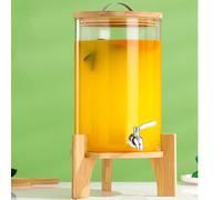 Hisredsun 7L Iced or Hot Glass Drink Dispenser with Stainless Tap | Dishwasher safe and includes bamboo stand,Thickened high borosilicate glass withstands -20°C to 150°C