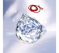 Hisredsun Crystal Prism Ball Pendant with a red lanyard, 60mm K9 Crystal Decorating Hanging Faceted Prism Balls Window Rainbow Suncatcher