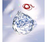 Hisredsun Large Crystal Prism Ball with a Red Lanyard, 80 mm K9 Crystal Decorating Hanging Faceted Prism Balls Window Rainbow Suncatcher