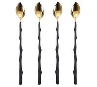 HISSF Coffee Spoon Set, 4 Pieces Leaf Shaped Stainless Steel Stir Spoons, 8.66 inch (Black & Gold)