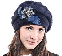 HISSHE Women Classic French Artist Wool Beret Angora Beanie Winter Hat BR022 (Navy)