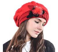 HISSHE Women Classic French Artist Wool Beret Angora Beanie Winter Hat BR022 (Red)