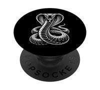 Hissing Cobra Snake Hood Spread Black and White Line Art PopSockets Adhesive PopGrip