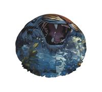 Hissing Tiger Double layer women's shower cap, reusable, large size design suitable for all hair lengths, suitable for girls, spa and home salon use.