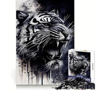 Hissing Tiger Ink Wash Jigsaw Puzzles for Adults 1000 Piece Brain Think Precise Edge Real Challenge Birthday Art Gift (38x52cm)