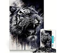 Hissing Tiger Ink Wash Jigsaw Puzzles for Adults 1000 Piece Brain Think Precise Edge Real Challenge Birthday Art Gift (38x52cm)