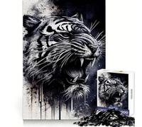Hissing Tiger Ink Wash Jigsaw Puzzles for Adults 1000 Pieces Brain Skill Accurate Edge Pattern Build Home Decor (50x75cm)