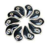 HISTAR 10pcs Crystal Pu Leather Golf Iron Head Covers Set Iron Club Headcover (Black)