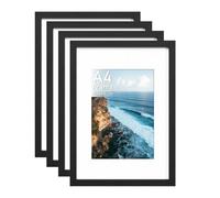 Histarzeda A4 Picture Frame Set of 4, Wooden Black A4 Frame with Perspex Glass, A4 Frames for Collage Photo Wall, Desktop & Wall Horizontal Vertical (Black)