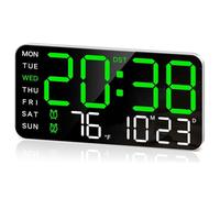 Histeaa 8.4In Large Digital Wall Clock,Led Alarm Clock with Big Digits, Date, Temperature, for Room, Bedroom, Gift, Green