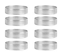 Histeaa 8Pcs Stainless Steel Tart Ring, Heat- Perforated Cake Mousse Ring Round Double Rolled Tart Ring Metal Mold 10cm