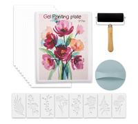 Histeaa Gel Printing Plate 5x7 Inch Kit Includes Brayer Roller, Stencils& Rice Paper- Ideal for Mixed Media for Artists and Beginners Art