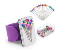 Histeaa Pincushion Wristband with 100 Pcs 1.5 Inch Ball Head Sewing Pins Set Silicone Wrist Pin Holder for Quilting B