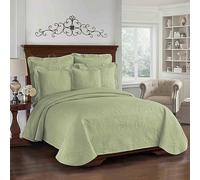 Historic Charleston King Charles Modern Farmhouse Floral Matelasse Coverlet, 100% Cotton Breathable Bedding, Full/Queen, Sage