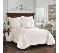 Historic Charleston King Charles Modern Farmhouse Floral Matelasse Coverlet, 100% Cotton Breathable Bedding, Full/Queen, Ivory