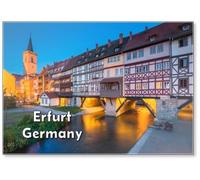 Historic City Center of Erfurt with Famous Krämerbrücke Bridge Illuminated at Twilight, Thüringen, Germany, Fridge Magnet