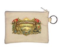 Historic Constantinople City Emblem Key Chain Coin Purse Beige