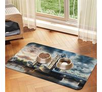 Historic London Bridge Absorbent Leather Pet Tablecloth Non-Slip Dining Pad For Puppy Kitten Food Water Bowls
