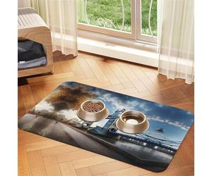 Historic London Bridge Absorbent Leather Pet Tablecloth Non-Slip Dining Pad For Puppy Kitten Food Water Bowls