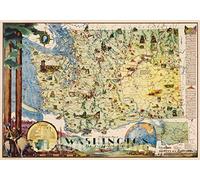 Historic Map - Pictorial Map of Washington,The Evergreen State, 1948, Vintage Wall Art - 24in x 16in
