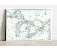 Historic Map - World Atlas - 1948 Great Lakes including Canals and Tributary Navigable Streams. - Vintage Wall Art - 24in x 16in