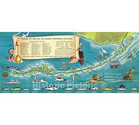 Historic Map : Your treasure map, to the sea Florida Keys and Key West, Cruise-By-Car On The Scenic Overseas Highway, c1960, Vintage Wall Art : 24in x 11in