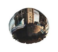 Historic Old Tower Bridge London Print Double Layer Waterproof Shower Cap Women Men Reusable Bath Hair Caps Elastic Band
