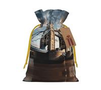 Historic Old Tower Bridge London Print Drawstring Gift Bags Packaging Party Candy Goodie Bag Xmas Presents Decor Holiday Giving
