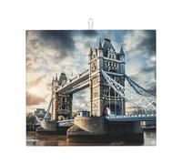 Historic Old Tower Bridge London Print Non-Slip Drying Mat for Kitchen Absorbent Clean Pad Sink Rack Blenders Utensils
