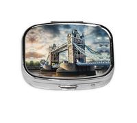 Historic Old Tower Bridge London Print Pill Case Portable Square Pill Box with 2 Compartments,for Purse Pill Box Travel Bag