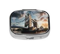 Historic Old Tower Bridge London Print Pill Case Portable Square Pill Box with 2 Compartments,for Purse Pill Box Travel Bag