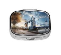 Historic Old Tower Bridge London Print Pill Case Portable Square Pill Box with 2 Compartments,for Purse Pill Box Travel Bag