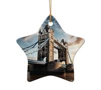 Historic Old Tower Bridge London Print Xmas Ceramic Ornaments Christmas Tree Hanging Pendants Home Holiday Decor Gifts