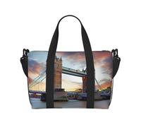 Historic Old Tower Bridge London Printed Travel Tote Bag, Large Capacity Gym Bag, Lightweight Weekend Travel Shoulder Bag, Unisex