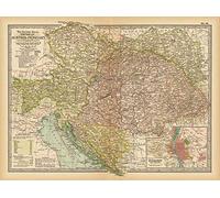 Historic Pictoric Map - Austria & Hungary & Czech Republic & Slovakia & Slovenia & Bosnia & Poland 1914 Century Atlas - Vintage Poster Art Reproduction - 24in x 18in