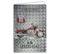 Historic Route 66 Legend Bike on the Legend Road Official Licence Card - Shiny Silver - Open Card White 23 x 17 cm - with White Envelope 12 x 17.5 cm - Birthday Leaving Retirement Party