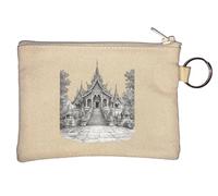 Historic Temple with Ornate Architecture Key Chain Coin Purse Beige