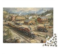Historic Train Station 1000pc Jigsaw Puzzle for Adults Vintage Old West Steam Train Town Scenery Premium Sturdy Vibrant Challenging Stress Relief Family Game 38x26cm/1000pcs