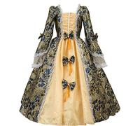 Historic Victorian Women's Plus Size Brithday Prom Dress for Kids Theater Clothing, Dark Blue Floral, L